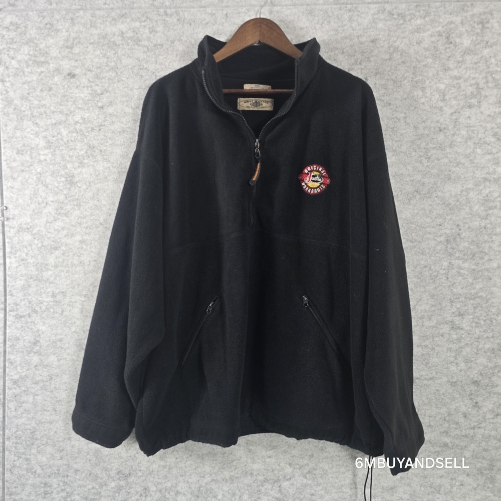 Most Wanted Justin Workboots Fleece‎ Pullover Mens XXL Black Quarter Zip Jacket